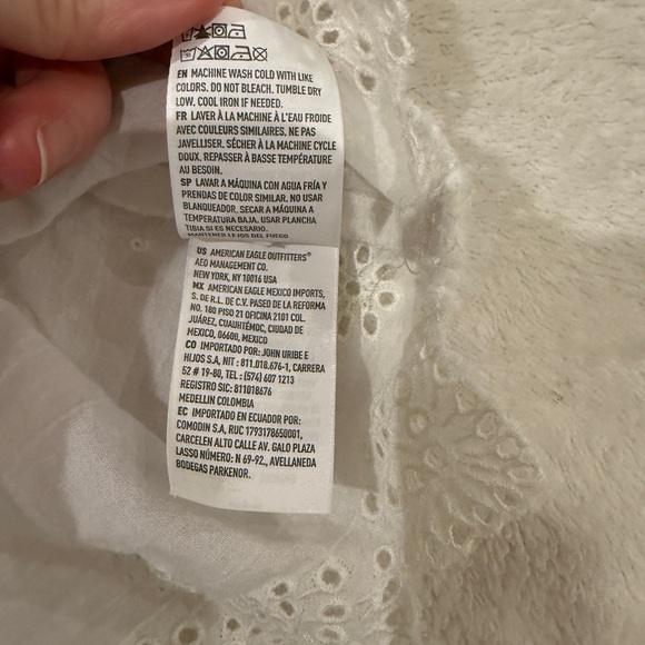 American Eagle Large Smocked White Peplum Blouse Boho Cottagecore LongSleeve Top - Picture 15 of 15